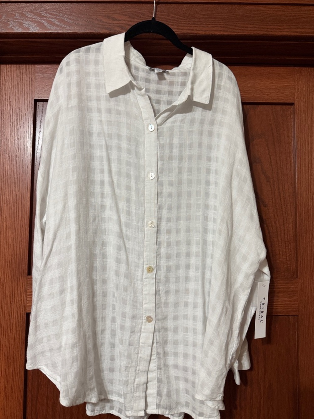 Tribal White Linen Textured Button-Front Shirt